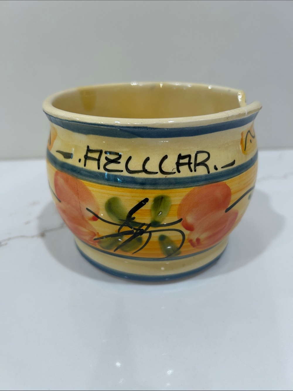 Yellow Floral Sugar Bowl- Made and Bought in Spain